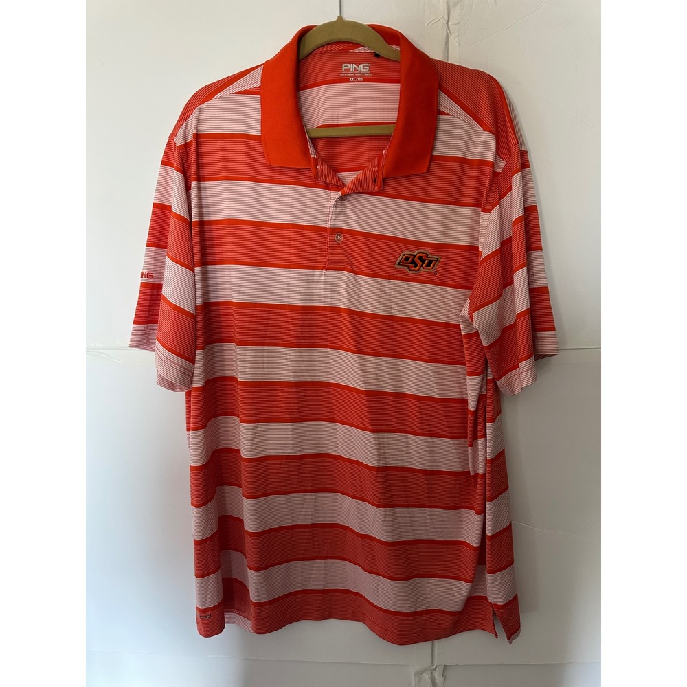 PING Oklahoma State Cowboys Golf Polo Shirt Mens‎ XXL Striped Orange